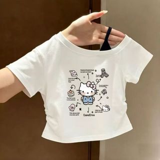 Áo thun bé gái in hình dễ thương mùa hè - áo croptop lệch vai ôm dáng tôn eo thời trang Hàn Quốc