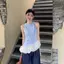 Áo Vest cổ dây kẻ sọc phong cách mới mùa hè sang trọng Hot Girl Slim-fit Thiết kế khâu không tay không đều Sling Top