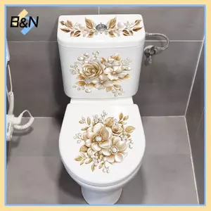 B & N Luxury Gold Pearl Floral Toilet Stier Chống Thấm Nước Tự Dính Trang Trí Phòng Tắm Stier Wall Stiers Trang Trí Nhà Cửa Stiers.