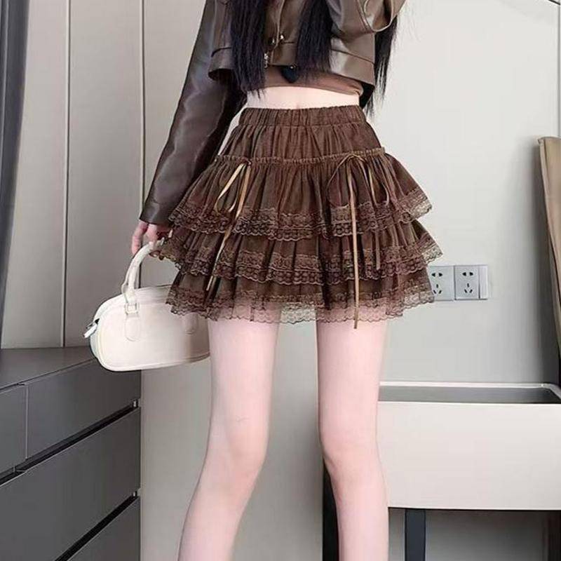 Y.X.I Pháp Bướm Thắt Lưng Cao Nửa Váy Nữ Ren Nối Váy Co Giãn Cho Mùa Xuân Hè Mới