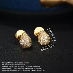 Bông tai hình giọt nước thời trang Full Diamond Shiny 18k Bông tai nữ mạ vàng Đơn giản phong cách Bông tai chống phai màu 2026-6-26