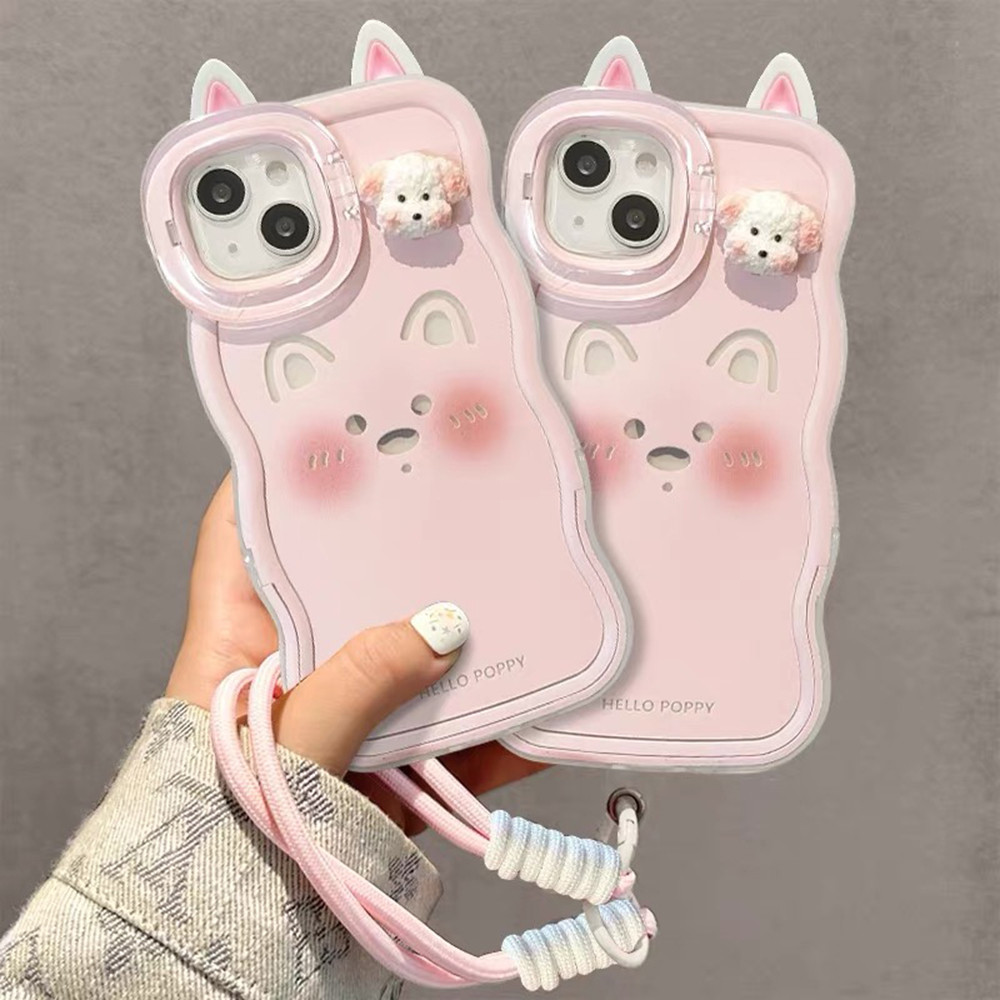 Ốp điện thoại hình chó dễ thương Dây buộc hai chiều cho iPhone iPhone 17ProMax 16Plus 15 14 13 12 1 Vỏ bảo vệ chống sốc