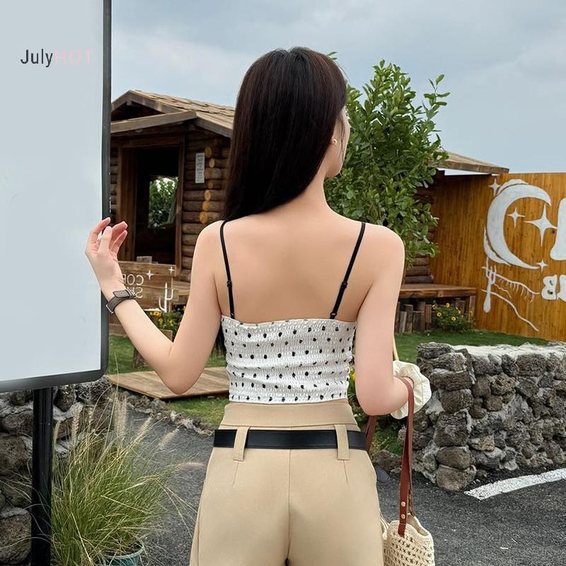 Áo Sơ Mi Cổ Chữ V Ren Chấm Bi Mùa Hè Gợi Cảm JULYHOT Nữ