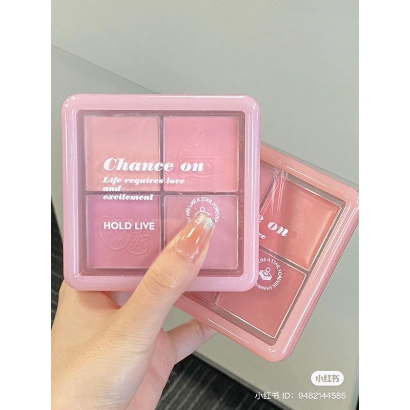 Phấn má hồng HOLD LIVE HL707 4 ô bảng màu tự nhiên nhiều tone lì bám màu tốt kèm 1 ô dạng kem