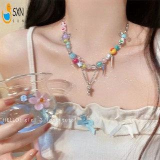 Vòng cổ ngôi sao đính cườm nhiều màu sắc, phù hợp nữ giới, dây chuyền xương đòn ngọt ngào