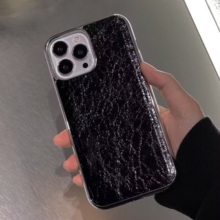 Mạ Điện Bạc Đen Kẻ Sọc Nứt Họa Tiết Da PU Ốp Lưng Điện Thoại iPhone 17Promax 17Air 16Promax 12 13 14 15 Pro Max Chống Sốc Nam Nữ Vỏ Di Động