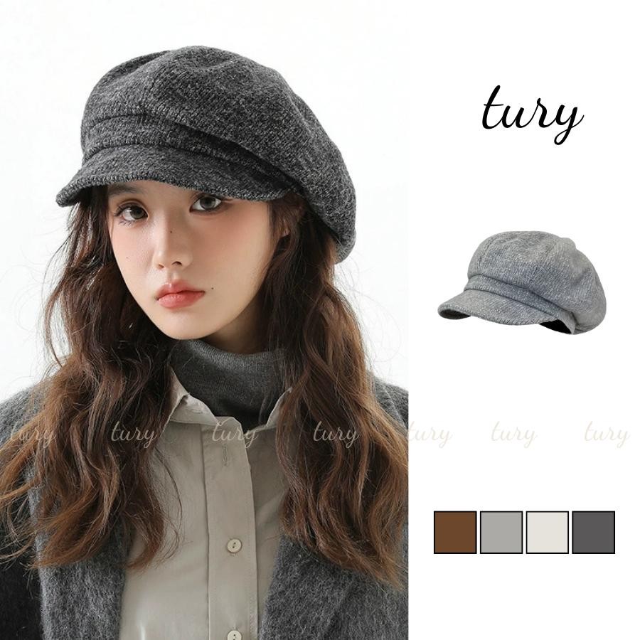 Mũ Beret Unisex Nam Nữ - Tury - Mũ nồi dệt kim, mũ nồi len hoạt tiết trơn phối nút- MN047