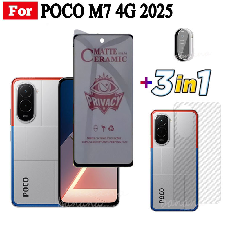 3 TRONG 1 Poco M7 4G Phim Gốm Sứ Chống Gián Điệp Riêng Tư Cho Poco F7 Poco C85 C75 Ống Kính Máy Ảnh Kính Bảo Vệ Màn Hình Và Phim Mặt Sau