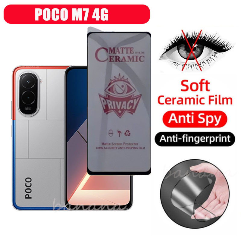 3 TRONG 1 Poco M7 4G Phim Gốm Sứ Chống Gián Điệp Riêng Tư Cho Poco F7 Poco C85 C75 Ống Kính Máy Ảnh Kính Bảo Vệ Màn Hình Và Phim Mặt Sau