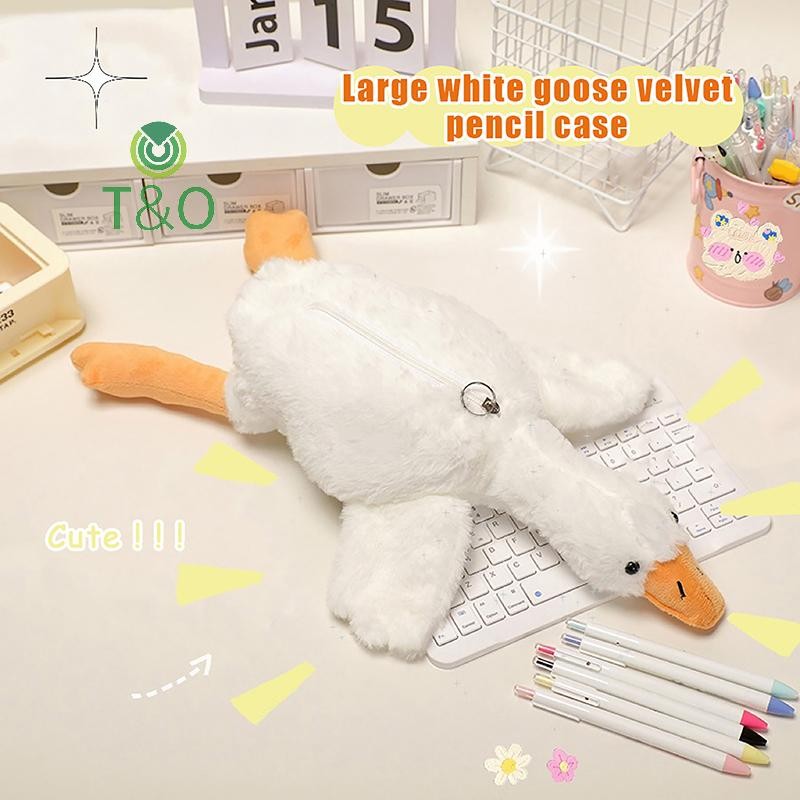 [T & O-t] Túi đựng bút sang trọng hình ngỗng trắng hoạt hình ngộ nghĩnh dành cho sinh viên Hộp đựng bút chì động vật thời trang Túi đựng văn phòng phẩm Túi đựng bút chì dễ thương Quà tặng [mới]