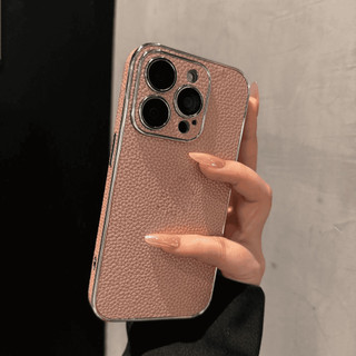 Phim bảo vệ ống kính Mạ vải thiều Họa tiết da Vỏ điện thoại cho iPhone 16Promax 16Pro 12 13 14 15 Pro Max Chống sốc Chống bụi bẩn Nam Nữ Vỏ di động