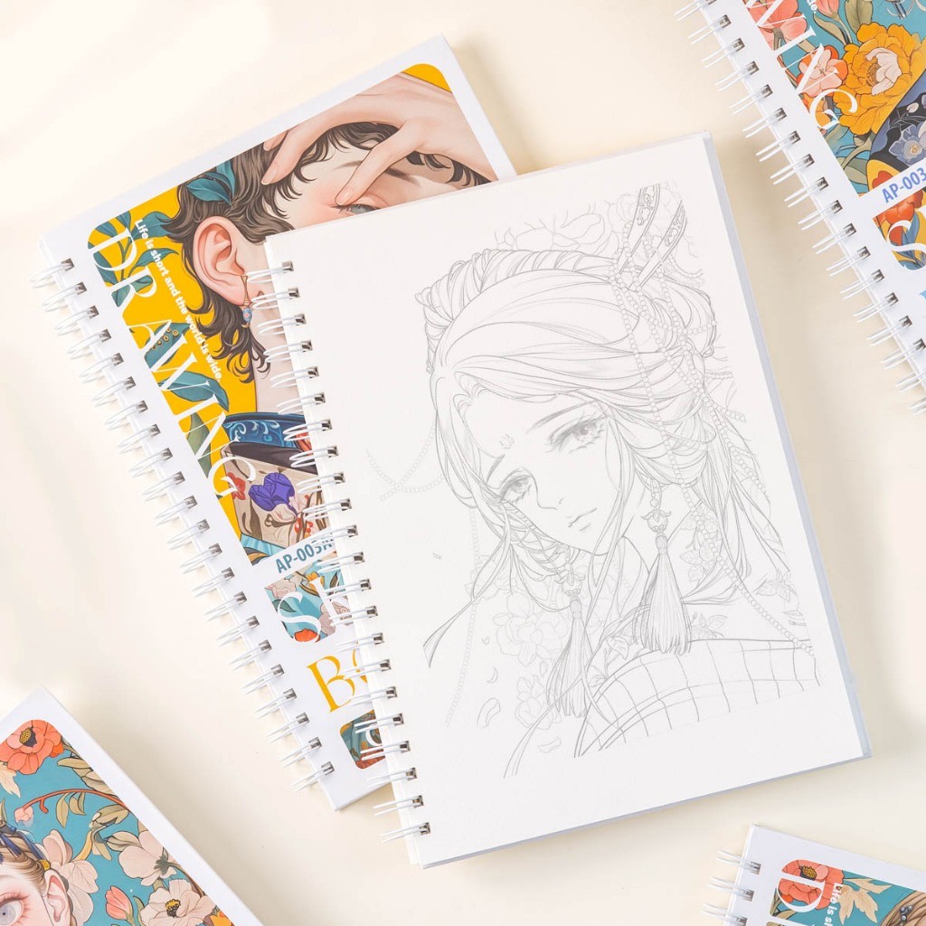 Sổ Vẽ Sketchbook 230GSM Sô Vẽ Màu Nước, Giấy Có Vân Ăn Chì Lên Màu Tốt, Sổ Vẽ Phác Thảo A4 A5  Bìa Cứng 60Trang -AT