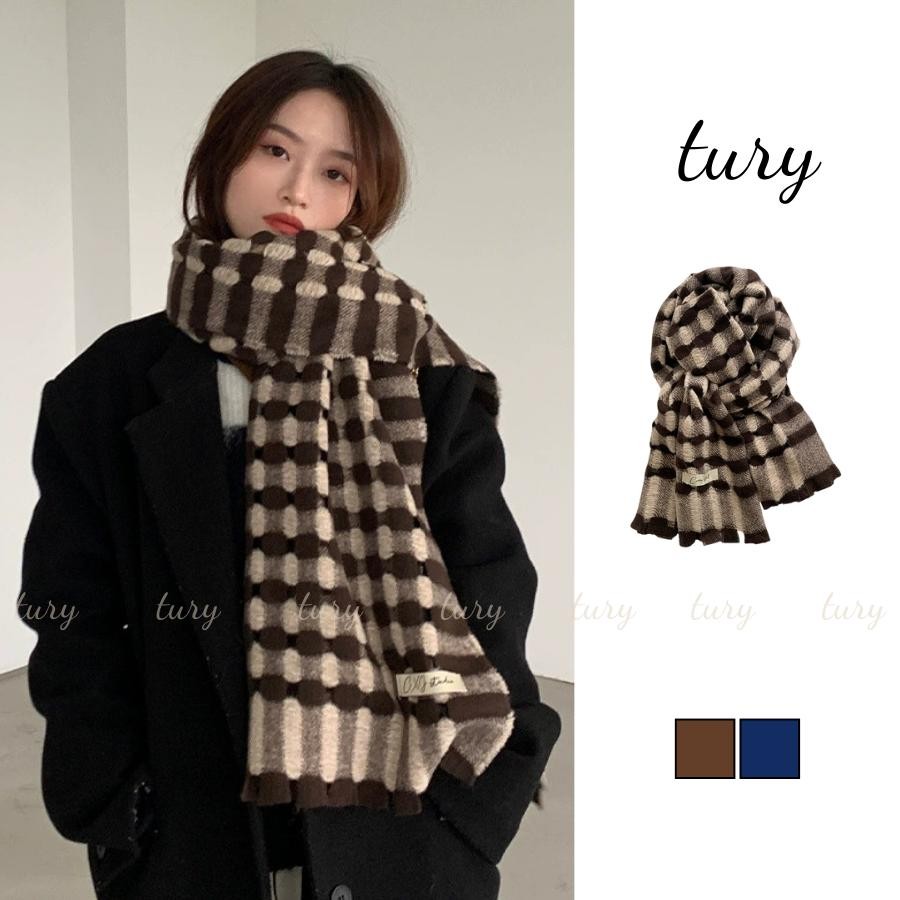 Khăn Quàng Cổ Len Unisex Nam Nữ - Tury - Khăn Len Họa Tiết Ô Vuông Thời Trang Thu Đông - LN023