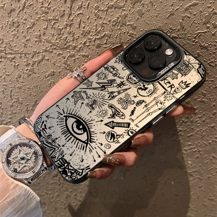 Dành Cho iPhone 11 16 15 Pro 17 Max 16e 14 11 12 13 15 Pro XR XS Max X 7 8 Plus SE2022 Phác Thảo Graffiti Mắt Mặt Trời IMD Matte Cứng Chống Sốc