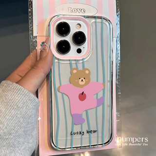 Ibumpers Ốp Điện Thoại Họa Tiết Gấu Hồng May Mắn Cho IPhone 16 15 14 13 12 11 Pro Max IP 7 8 Plus X XS XR Xs Max TPU Mềm Chống Sốc Ốp Lưng
