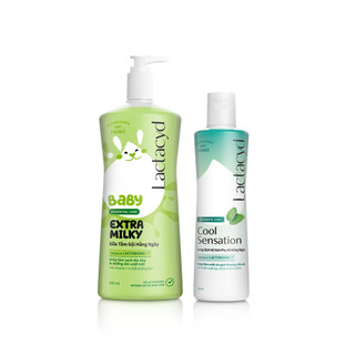 Bộ Sữa Tắm Gội Trẻ Em Lactacyd Baby Extra Milky Size Jumbo 800ml + Chai DDVS Phụ Nữ Lactacyd Cool Sensation 250ml