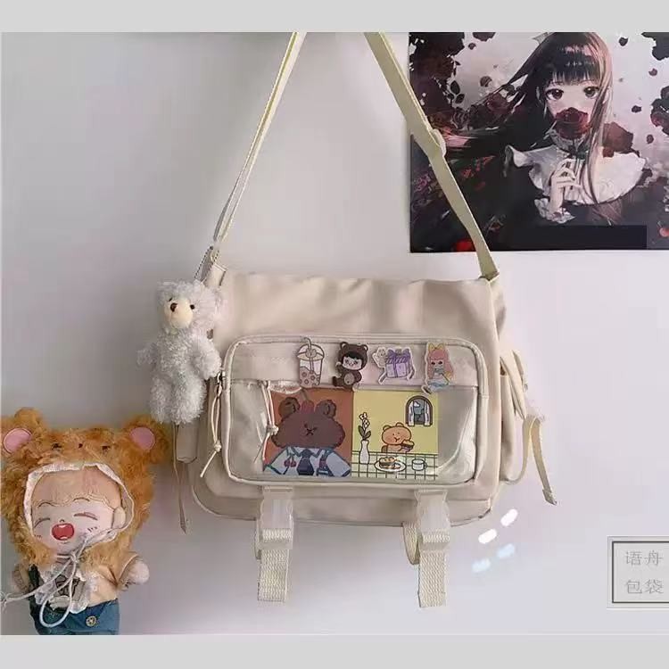 Túi đeo chéo vải canvas phong cách Nhật Bản mới cho sinh viên, túi đeo vai đơn giản