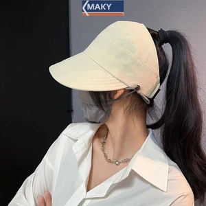 Onetimingcool Có Thể Gập Lại Vành Rộng Đuôi Ngựa Mũ Chống Nắng Cho Nữ Chống Tia UV Mũ Che Nắng Nữ Giải Trí Có Thể Điều Chỉnh Bãi Biển Ngoài Trời Người Cá Mũ VN