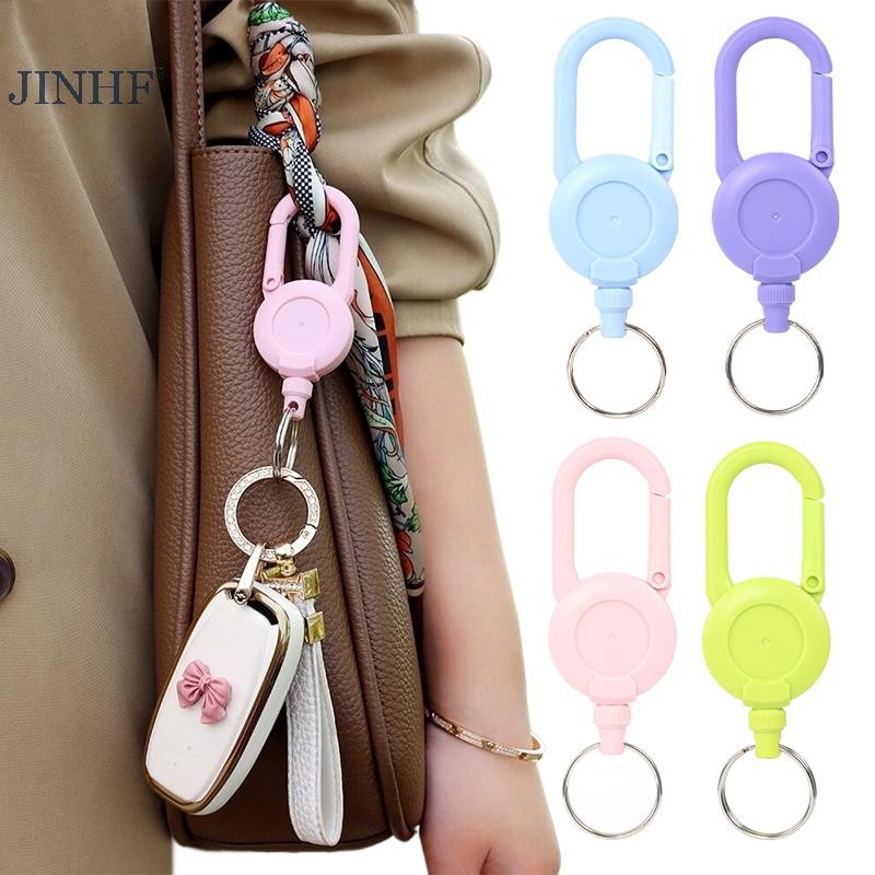 JINHF Màu Có Thể Thu Vào Móc Khóa Ngoài Trời Chống Trộm Dễ Kéo Khóa Dây Cuộn Dây Co Giãn Vòng Chìa Khóa Dụng Cụ Có Thể Thu Vào HOT