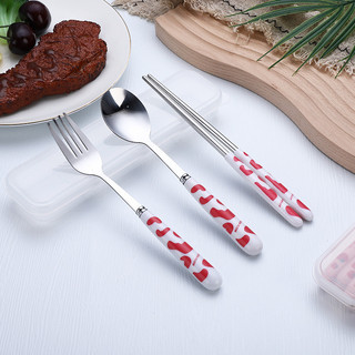 Bộ Đồ Ăn Di Động Bộ Đũa Inox Thìa Nĩa Bộ Ba Mảnh Giả Gốm Hoạt Hình ins Bộ Đồ Ăn Giá Trị Cao TRW0