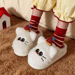 XIXITIAO Dép Cotton Dễ Thương Nhỏ Đen Catwoman Mùa Đông Ấm Áp Thoải Mái Thời Trang Nhà