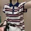 Áo sơ mi Polo sọc màu tương phản phong cách Hàn Quốc Size lớn dáng rộng dáng rộng mỏng hơn Áo dệt kim băng lụa ngắn tay