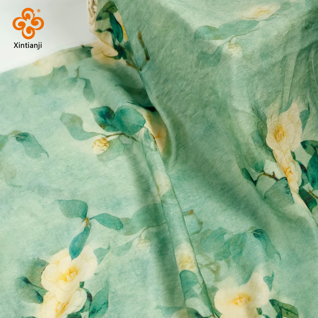 Mới Phong Cách Trung Hoa Mẫu Đơn In Tencel Vải Lanh Retro Hoa Xanh Hoa Văn Mềm Mại Thoáng Khí Cho Đầm 50x150cm