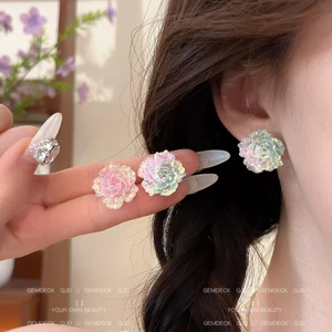 Bông tai hoa hồng mờ Gradient Nữ 2026 Phong cách mới Bán chạy Bông tai thời trang cao cấp