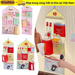 Túi đựng đồ lót WOODNEST, Túi treo lưu trữ ký túc xá hoạt hình treo tường, Túi đựng tất vải nhiều lớp dễ thương dành cho học sinh