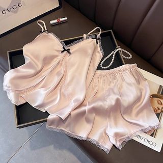 [Pre-Order]-Bộ đồ ngủ lụa băng mùa hè dành cho nữ, kiểu mới 2026, viền ren, ngọt ngào và gợi cảm mẫu mới hàng QC