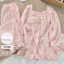 Bộ Đồ Ngủ Nữ Quần Dài Tay Mùa Xuân Thu Bộ Đồ Màu Trơn Cotton Yunduo Có Đệm Ngực Áo Ngực Miễn Mặc Đồ Mặc Ở Nhà