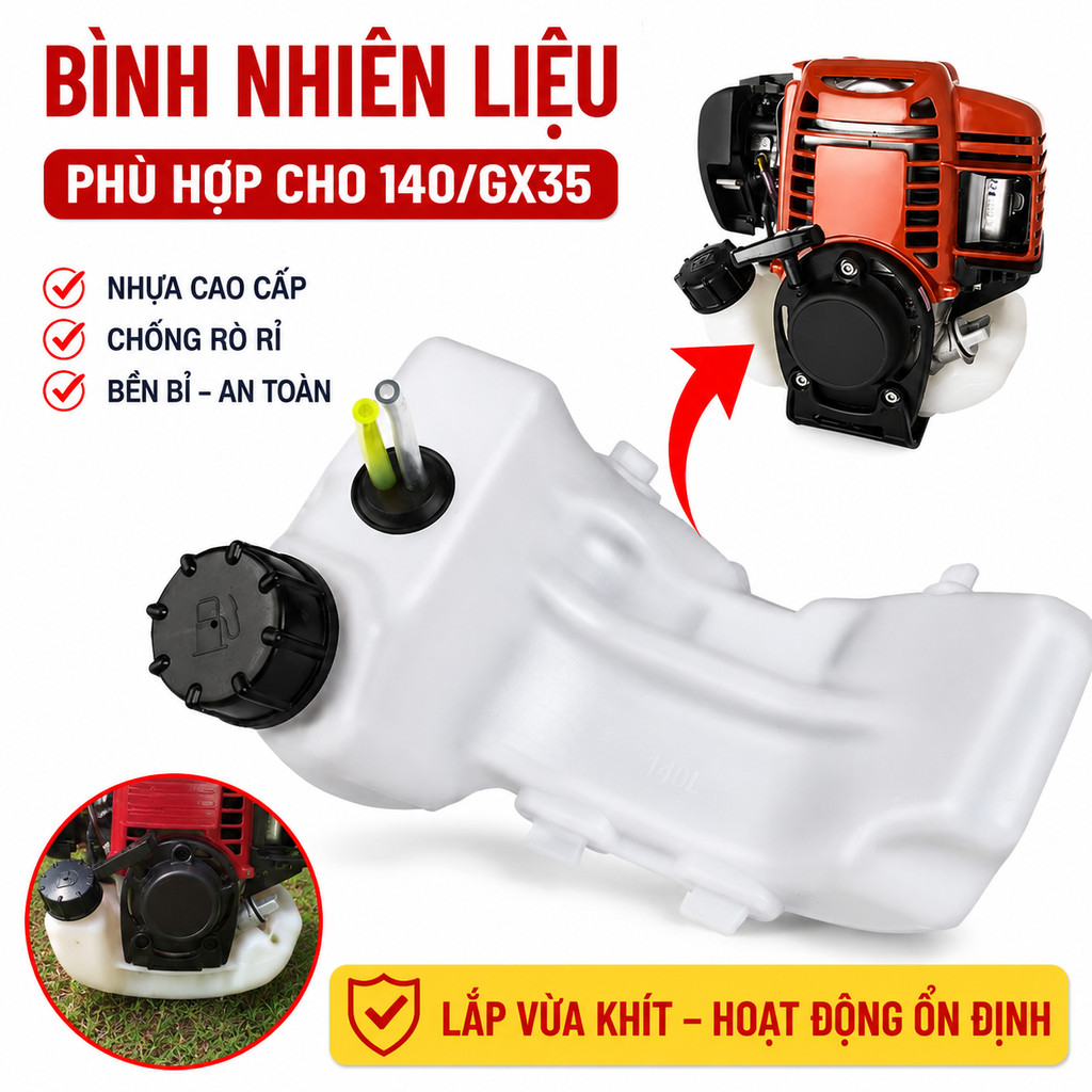 Bình Xăng Máy Cắt Cỏ GX35 140 Dung Tích Lớn, Nhựa Dày Chịu Lực, Kèm Nắp Bình, Thay Thế Dễ Dàng