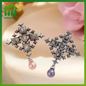 SWEET Vintage Baroque Kim Cương Giả Chữ Thập Thổ Cẩm Dành Cho Nữ Pha Lê Ngọc Trai Nước Thả Thổ Cẩm Tiệc Văn Phòng Trang Sức Quà Tặng n