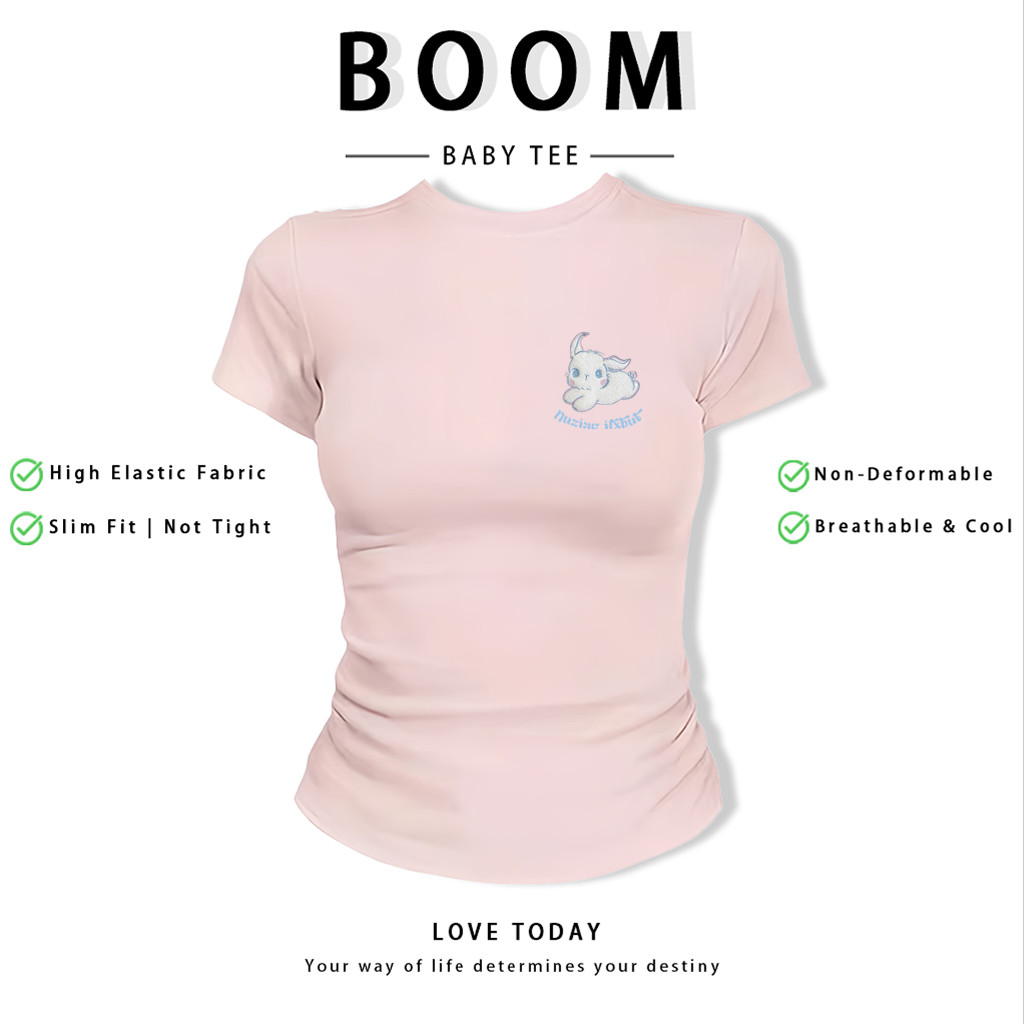 BOOM Áo Baby Tee Nữ Cotton Ôm Body-Áo Thun Ngắn Tay Y2K In Hình PhongCách Mùa Hè, Cổ Tròn Hàng Đầucách hàn quốc phong302