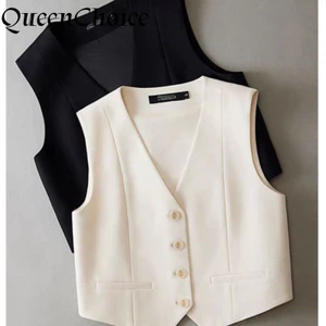 Phụ Nữ Mùa Xuân Chắc Chắn Áo Vest Đen Nữ Cổ Điển Không Tay Áo Blazer Chính Thức