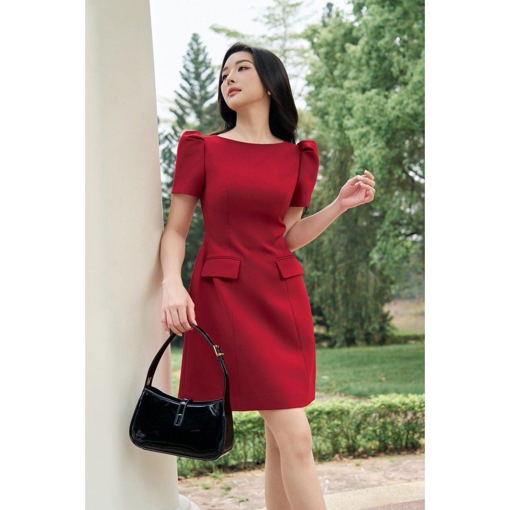 Đầm công sở nữ ELLA DORA tay bồng dáng ngắn form trẻ trung thanh lịch 3 màu ĐỎ/TRẮNG/KEM [D282]