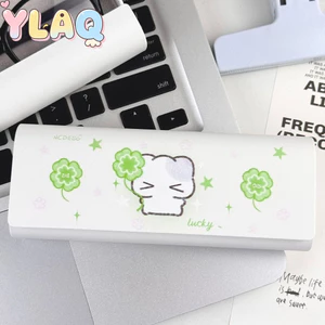 Hộp đựng kính cỏ ba lá mèo trắng dễ thương Hộp đựng kính mắt di động để sử dụng hàng ngày