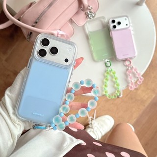 Hàn Quốc Mờ Trong Suốt Màu Hồng Đính Hạt Dây Xích Cổ Tay Ốp Lưng Điện Thoại iPhone 17Promax 17Pro 14 15 16 Pro Max 13 Chống Sốc Hai Lớp imd Nữ Điện Thoại Di Động