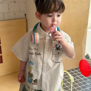 Áo sơ mi ngắn tay hình gấu hoạt hình mùa hè Hàn Quốc (90-140) + Thời trang hợp thời trang thông thường