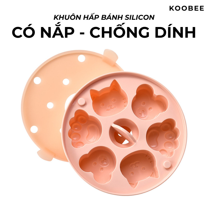 Khuôn Silicon Làm Bánh Hình Gấu Chó Mèo Có Nắp KOOBEE - Khuôn Bánh Hấp, Làm Thạch, Socola, Đá Viên Ăn Dặm | 401