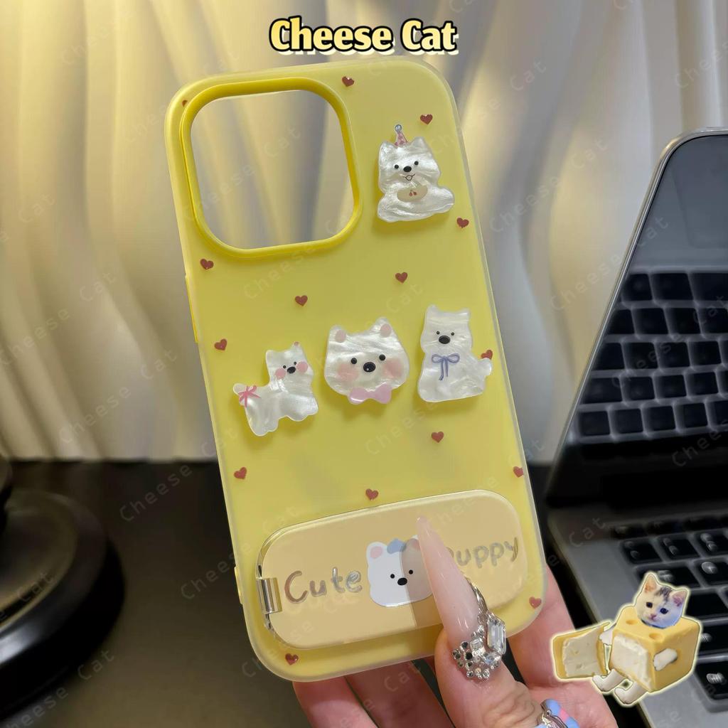 Mỹ Phẩm Đế Gương Trắng Cún Con Ốp Lưng Điện Thoại iPhone 15 14 13 12 11 16 17 Pro Max XR Xs Max 7 Plus