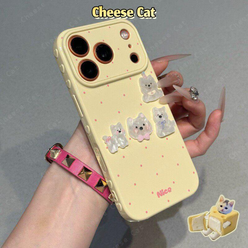 Ốp điện thoại hình cún con chấm bi dễ thương cho iPhone 17 11 12 13 14 15 Plus Xs Max XR 7 Plus 16 Pro Max