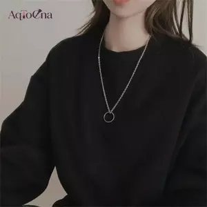 AqToCna Nhẫn Thời Trang Mặt Dây Chuyền Nelace Kim Loại Màu Bạc Cặp Đôi Dây Buộc Nam Nữ Hip Hop Trang Sức Quà Tặng AqToCna