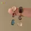 < Honeyba > Bông tai đá quý đầy màu sắc bất đối xứng dành cho nữ Kim bạc Trung bình Bông tai tương phản cổ Thiết kế Sense Đẹp