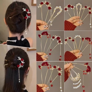 Mới Phong Cách Trung Quốc Đổ Xô Hoa Hồng Tua Rua Kẹp Tóc Phong Cách Cổ Đại Năm Mới Kẹp Tóc Hoa Sa Mạc Kẹp Tóc Retro Tết Nguyên Đán Mũ Đội Đầu