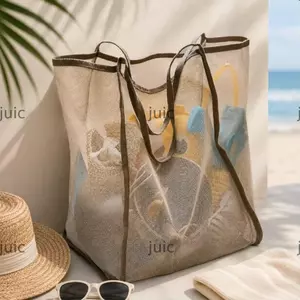 Túi đeo vai lưới JUIC, Túi xách kiểu INS dung tích lớn, Túi mua sắm nhẹ trong suốt
