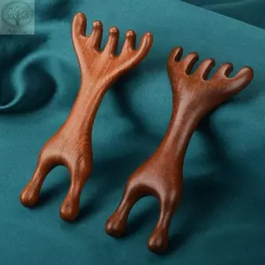 AMLU 1 Cái / 2 Cái Lược Massage Kinh Tuyến Toàn Thân, Gạc Hươu Răng Rộng Lược Massage Trị Liệu Bằng Gỗ, Giúp Lưu Thông Máu Dụng Cụ Chống Tĩnh Điện Hai Đầu Chăm Sóc Sức Khỏe