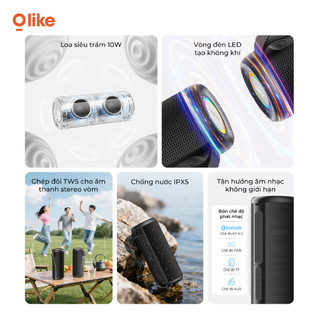 Olike SF12 Loa Bluetooth Không Dây Bluetooth 6.0, Bass Mạnh 10W, Chống Nước IPX5, Âm Thanh TWS, Hỗ Trợ Micro SD AUX USB