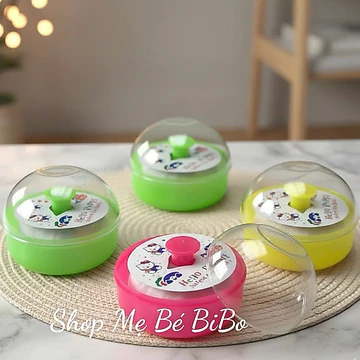 01 Hộp đựng phấn rôm cho bé, bông chậm phấn có nắp đậy, thiết kế gọn dễ cầm nắm thoa lên da bé