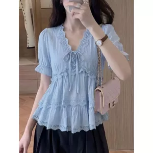 Ren xanh eo hẹp ngọt ngào Thiết kế thời trang Áo giảm tuổi dáng rộng eo hẹp